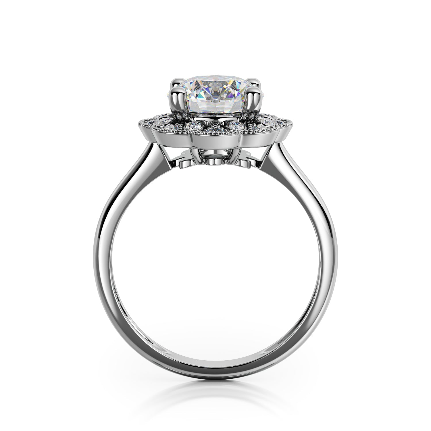 Twilight - Decorative Halo Natural Round  Diamond Engagement Ring