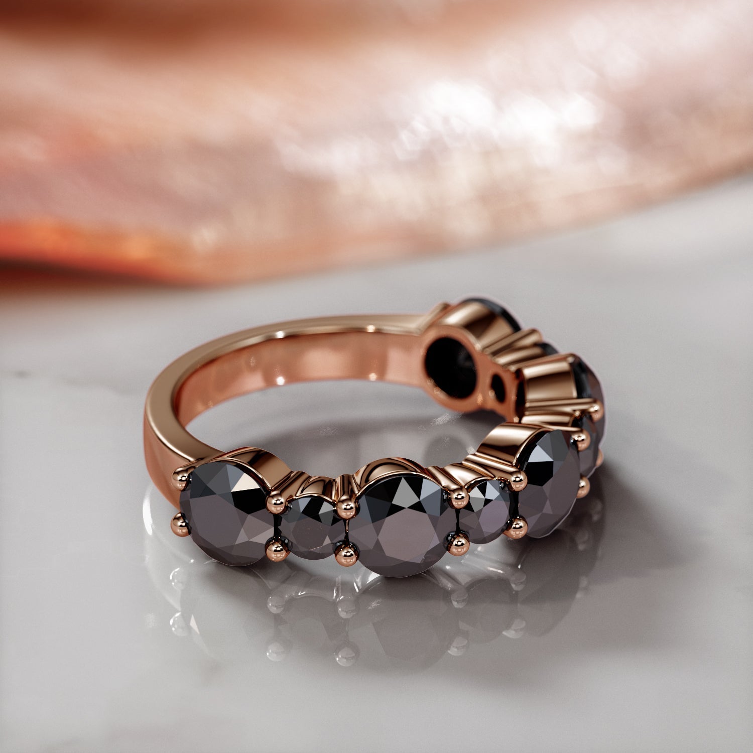 Half Eternity Wedding Ring with Round Cut Natural Black Diamonds
