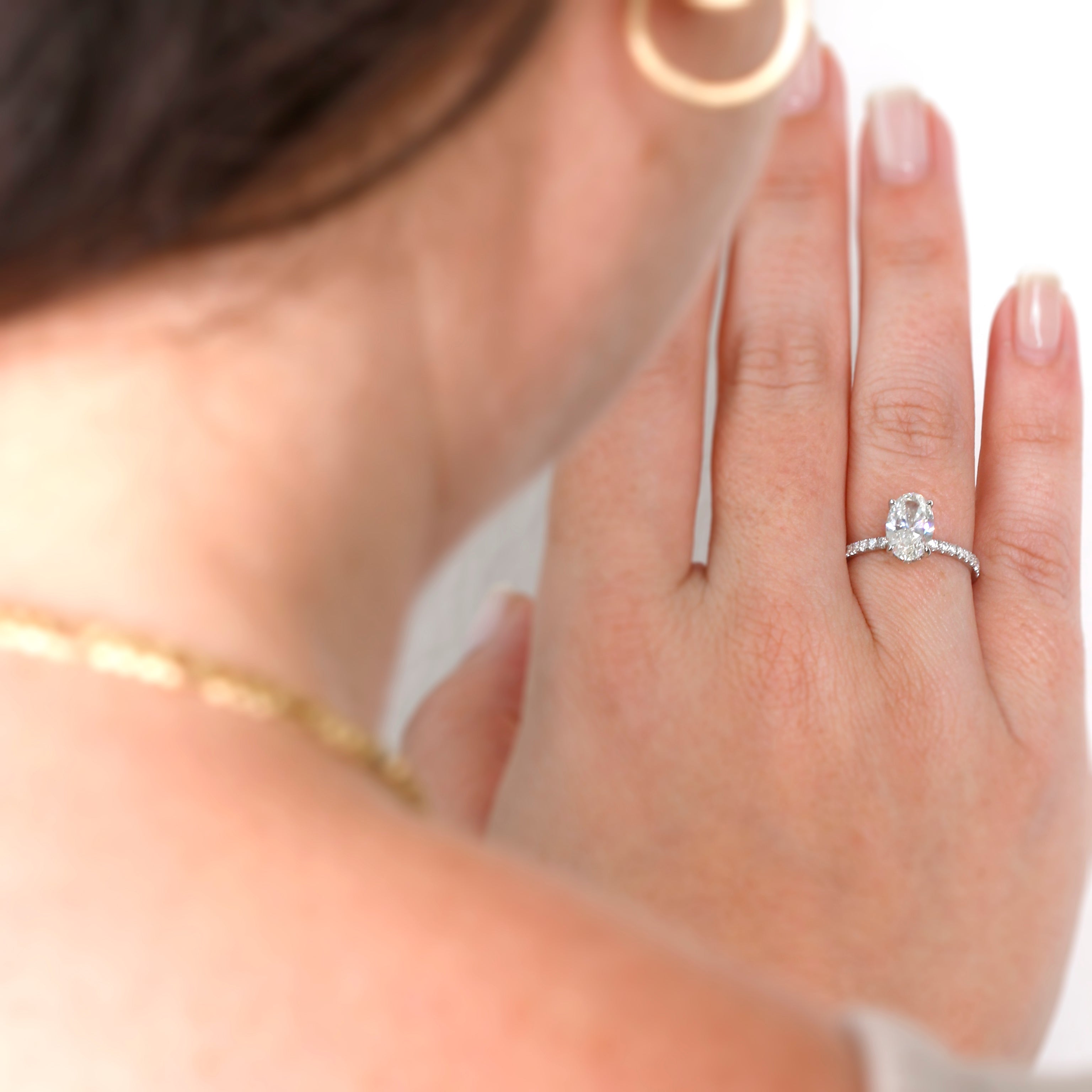 Hidden Halo Natural Oval  Diamond Engagement Ring
