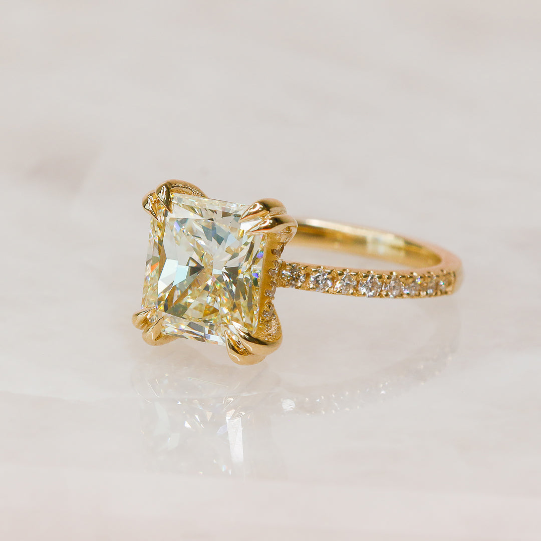 Hidden Halo Natural Radiant Cut Diamond Engagement Ring