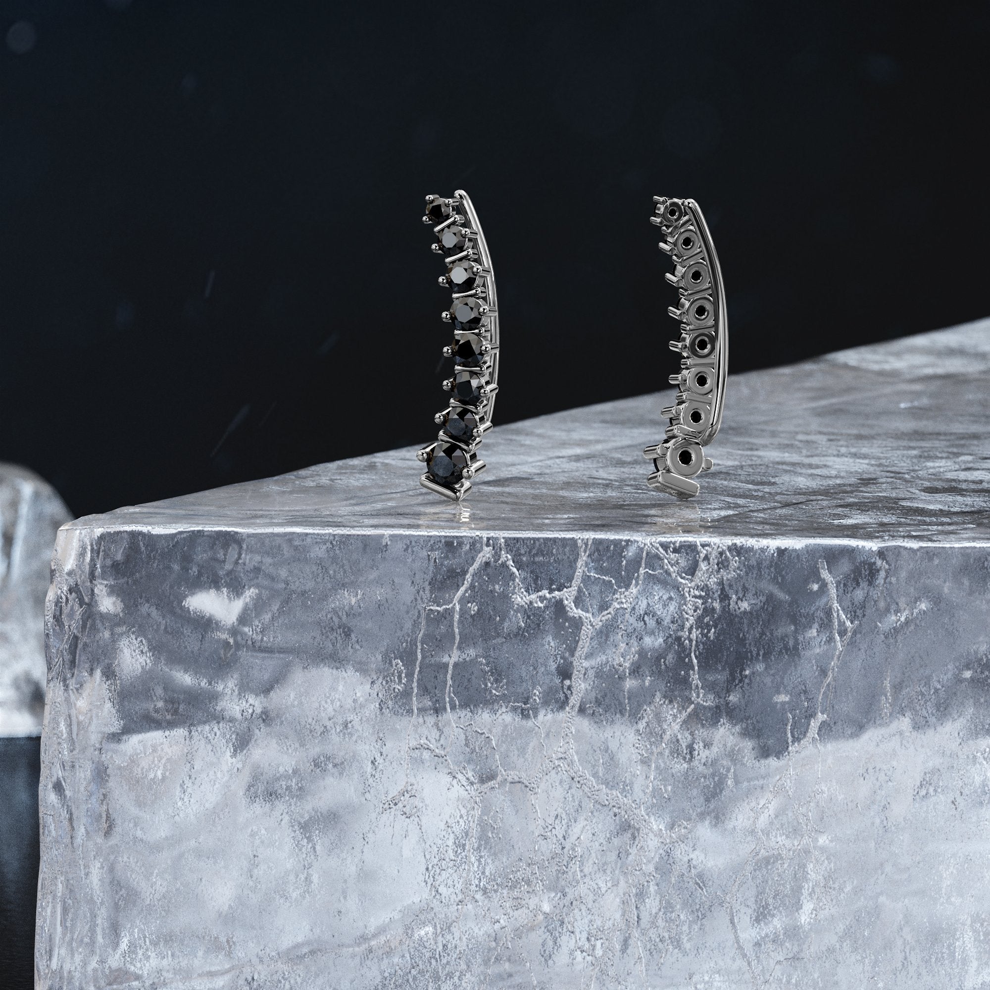 Climber Natural Black Diamonds White Gold Alternative Earrings