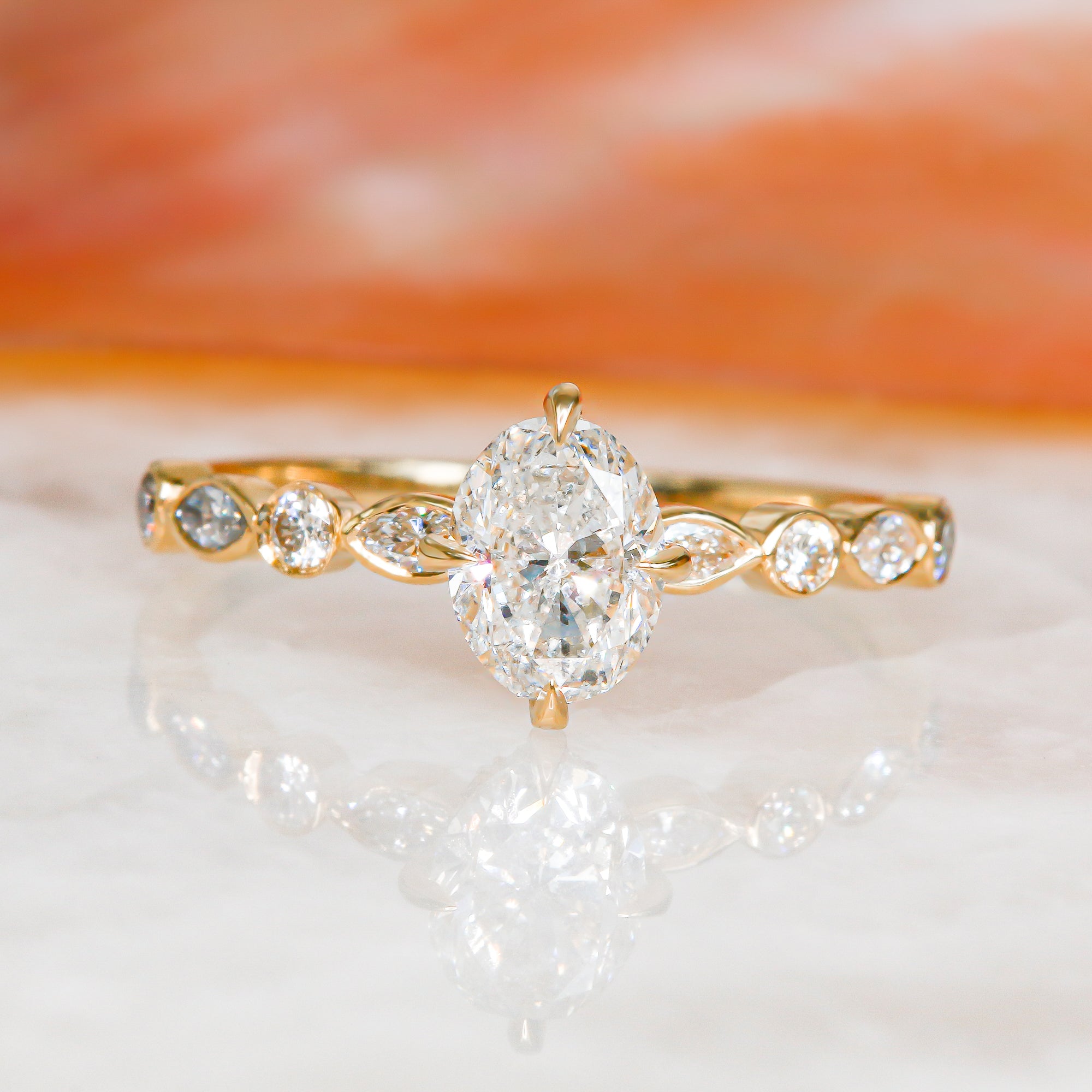 Hidden halo  Natural Oval  Diamond Engagement Ring