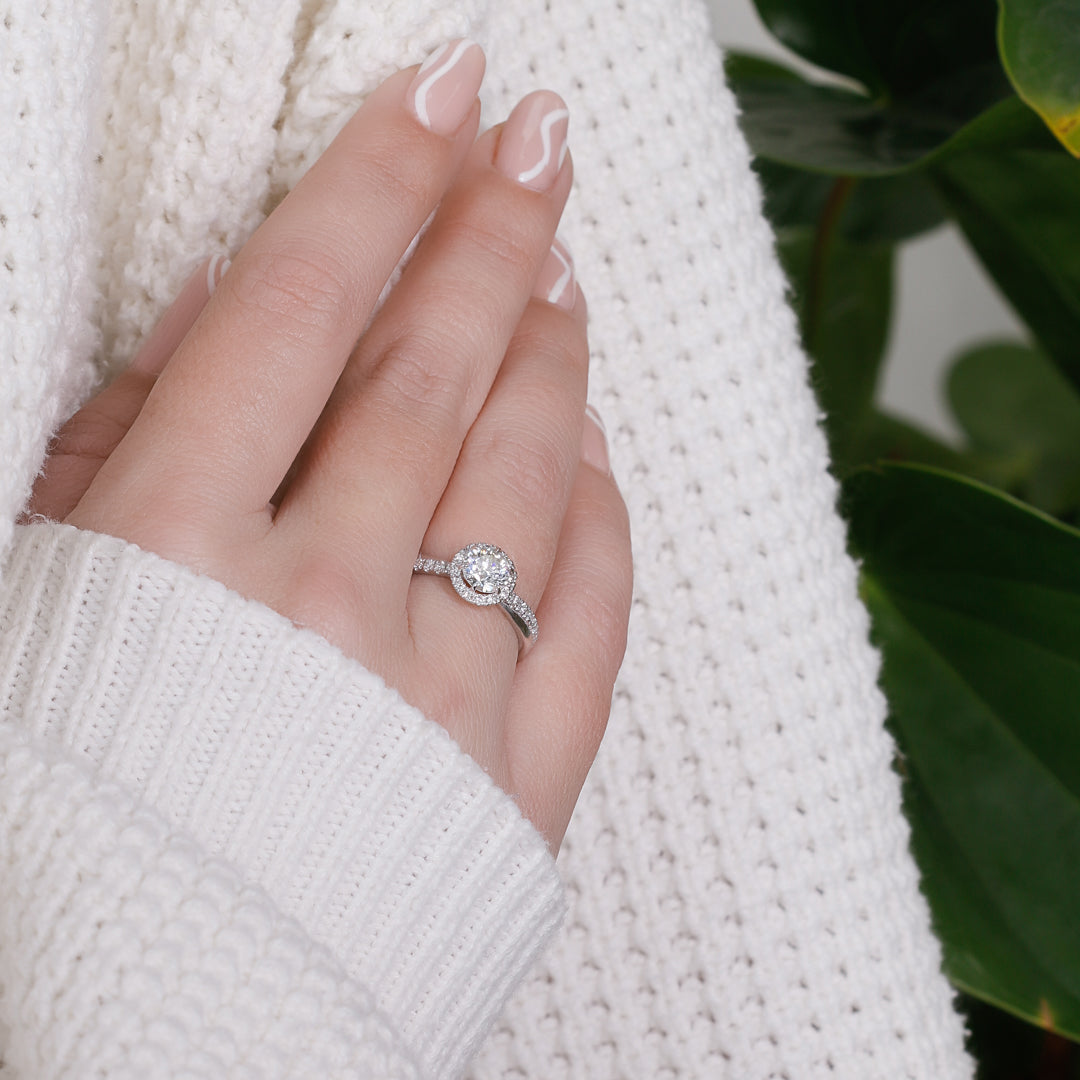 Halo Natural Round  Diamond Engagement Ring