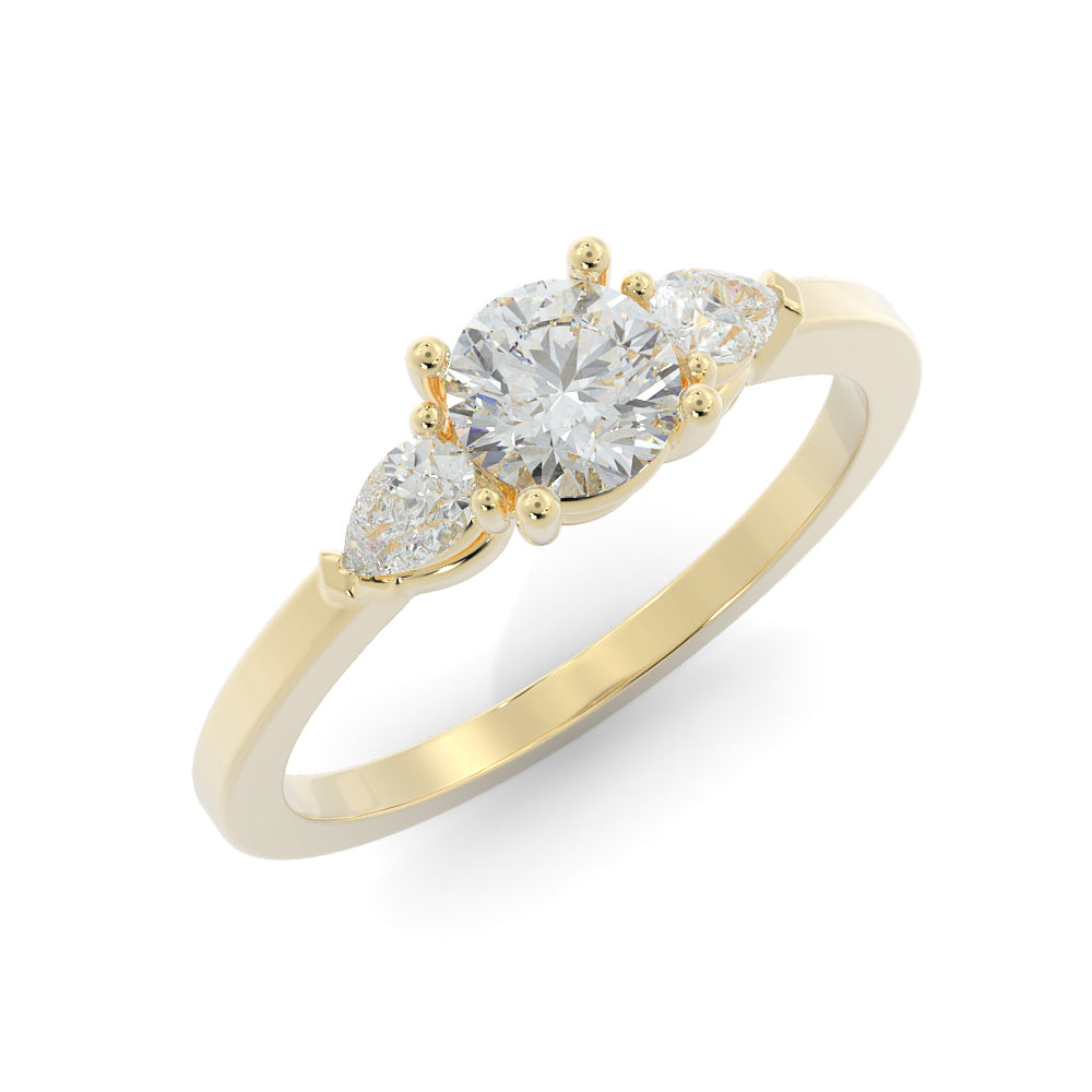 Three Stone Pear & Round Natural Diamond Engagement Ring
