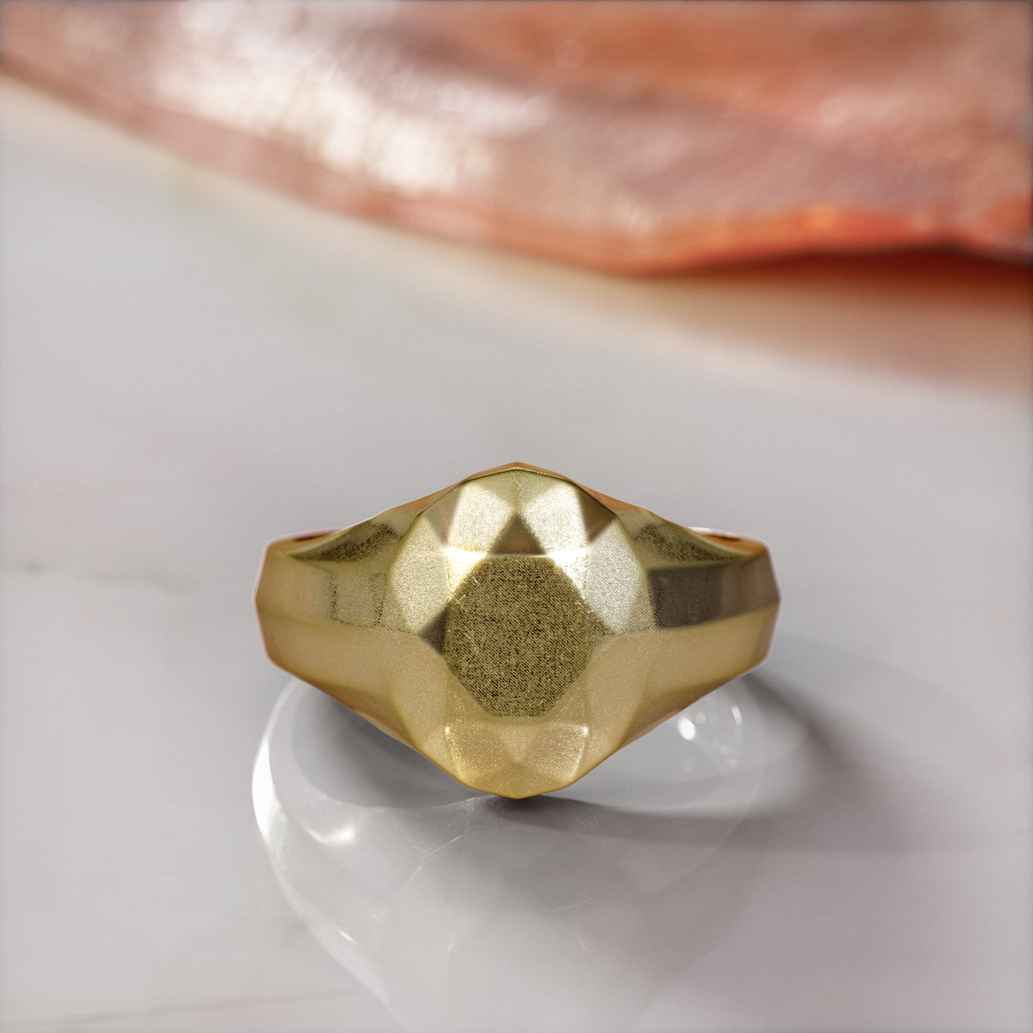 14K Diamond Shaped Signet Ring For Men
