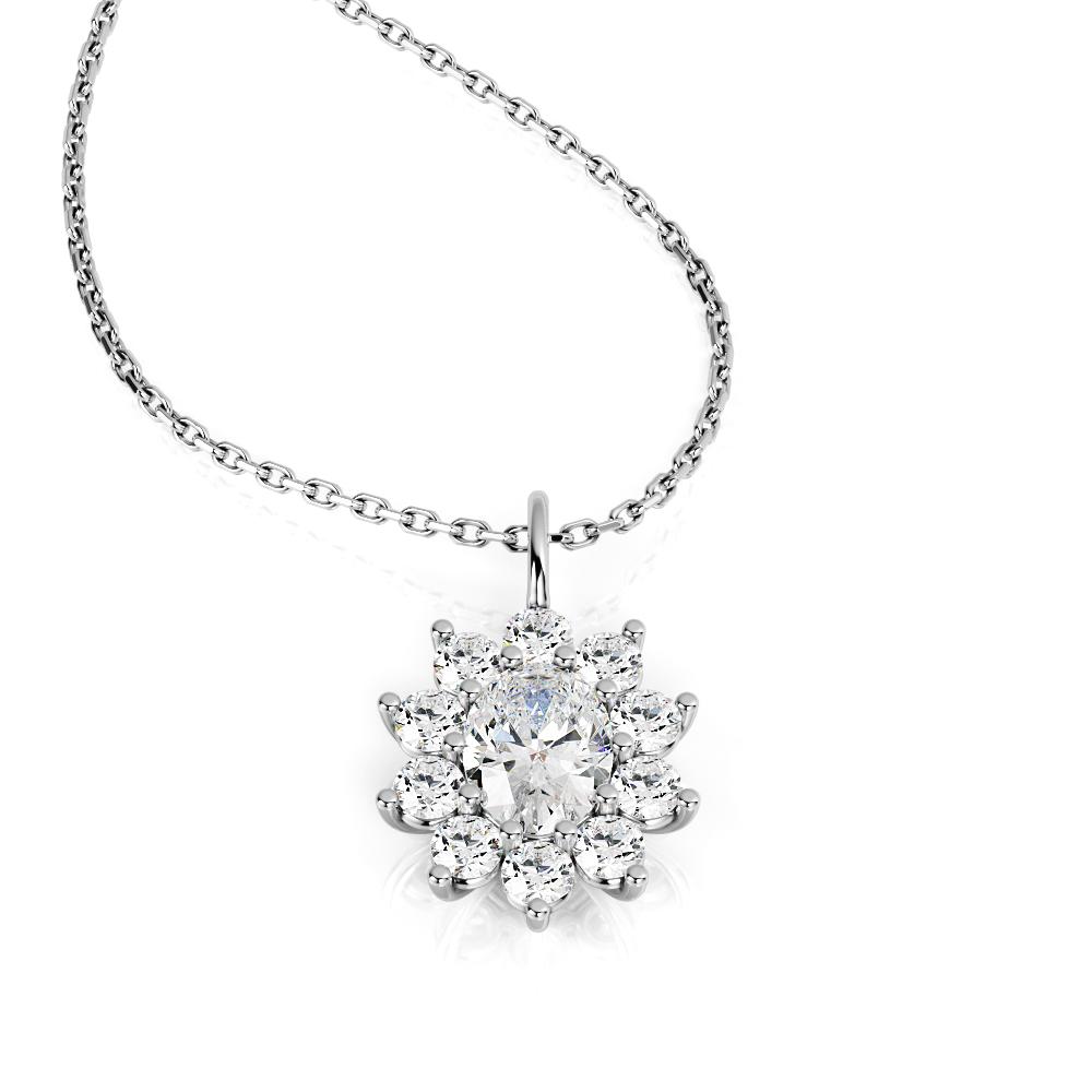Halo Natural Diamond Flower Pendant with a White Necklace