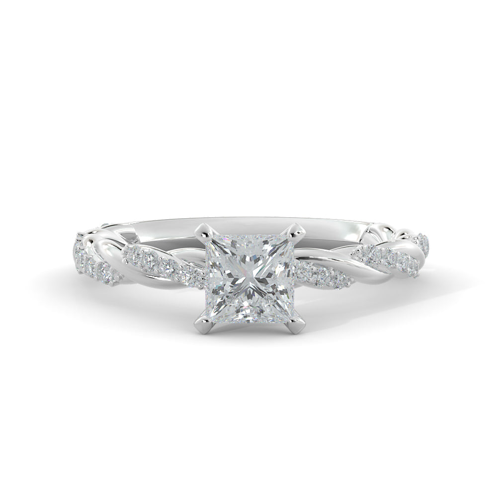 Twisted Shank Natural Princess  Diamond Engagement Ring