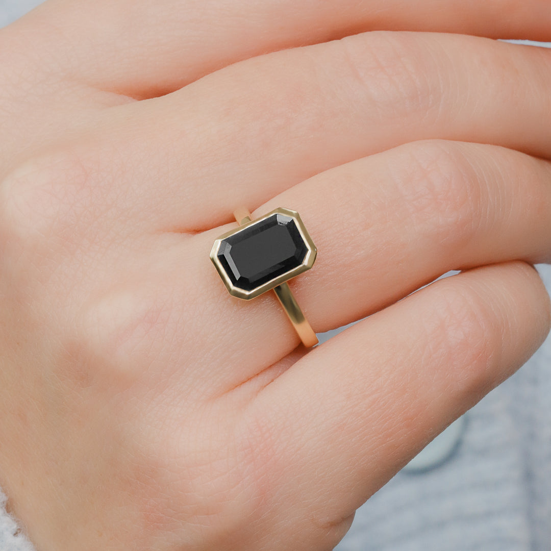 Bezel Natural Black Diamond Emerald Cut