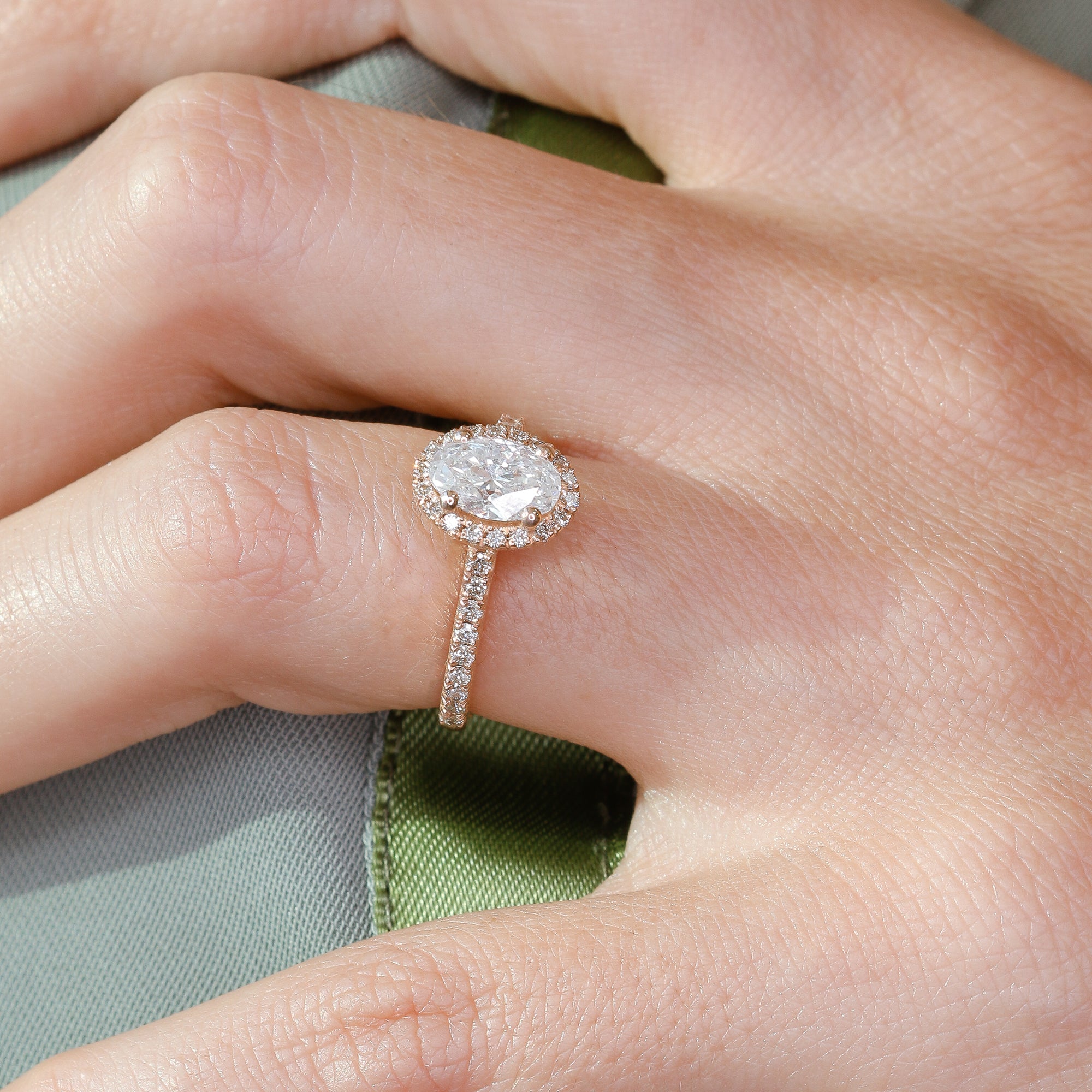 Halo Natural Oval Cut Diamond Engagement Ring