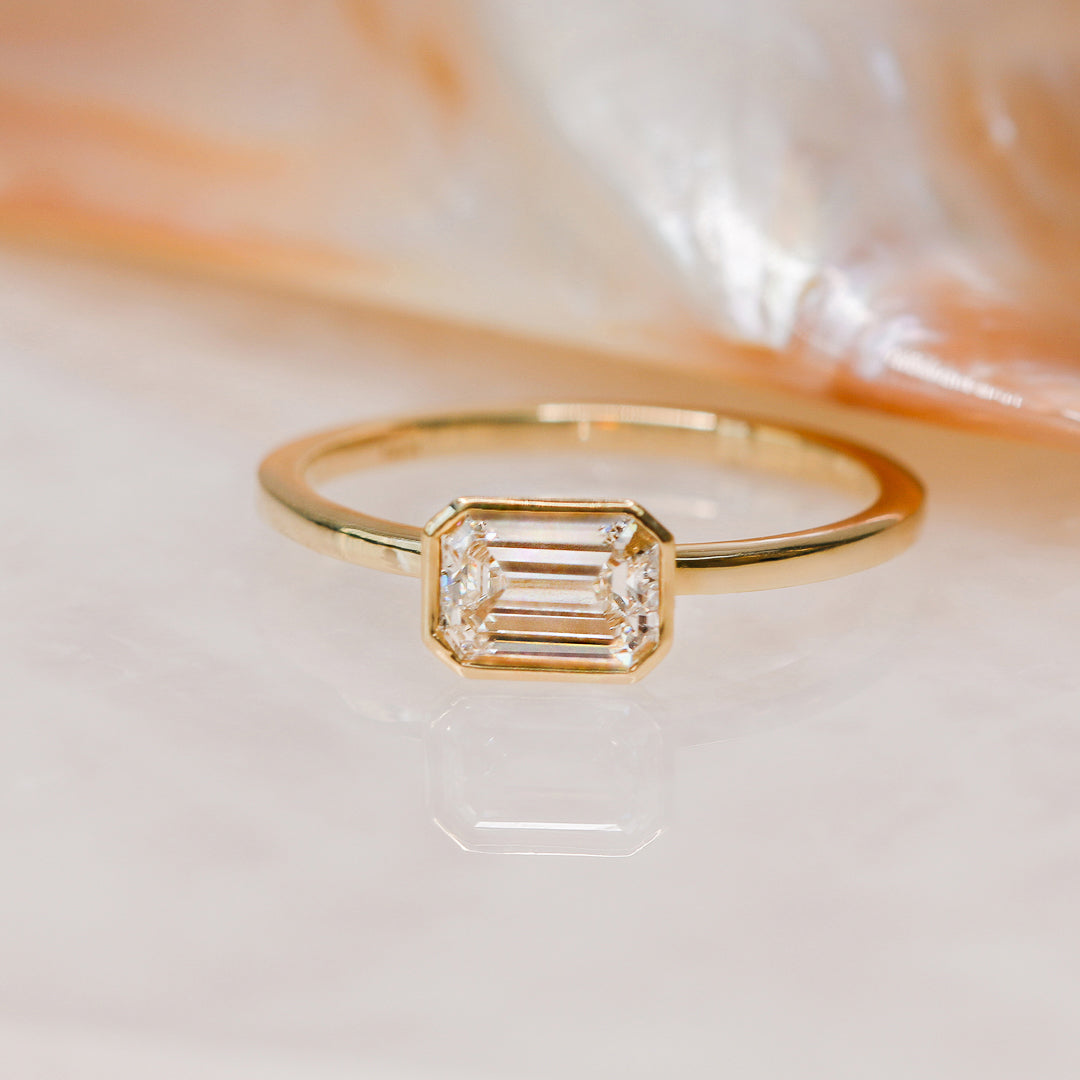 East West Natural Emerald Cut  Diamond Engagement Ring