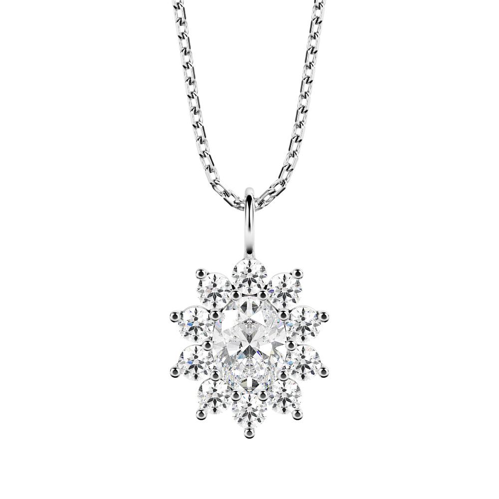 Halo Natural Diamond Flower Pendant with a White Necklace