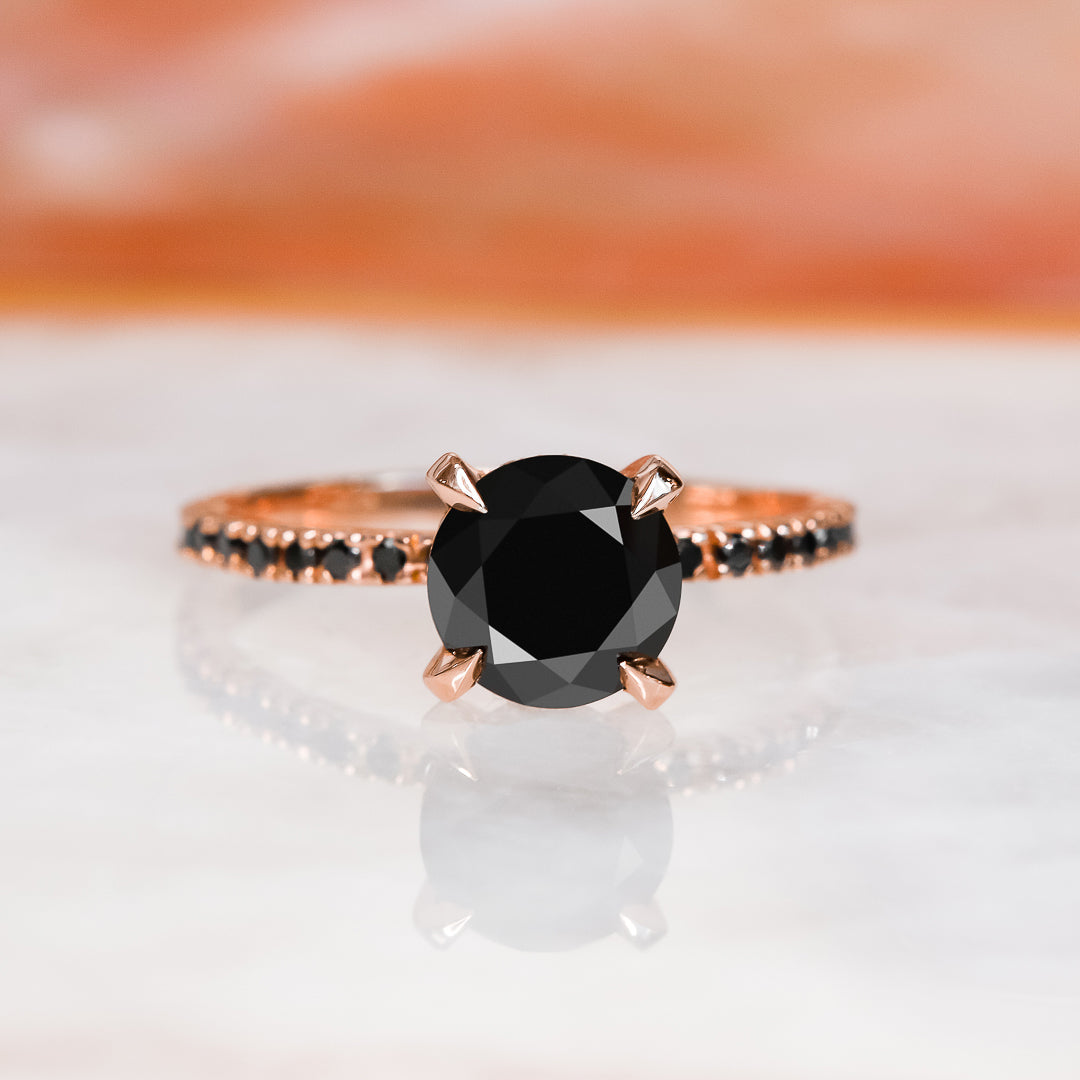 Unique Natural Black Diamond Round Engagement Ring