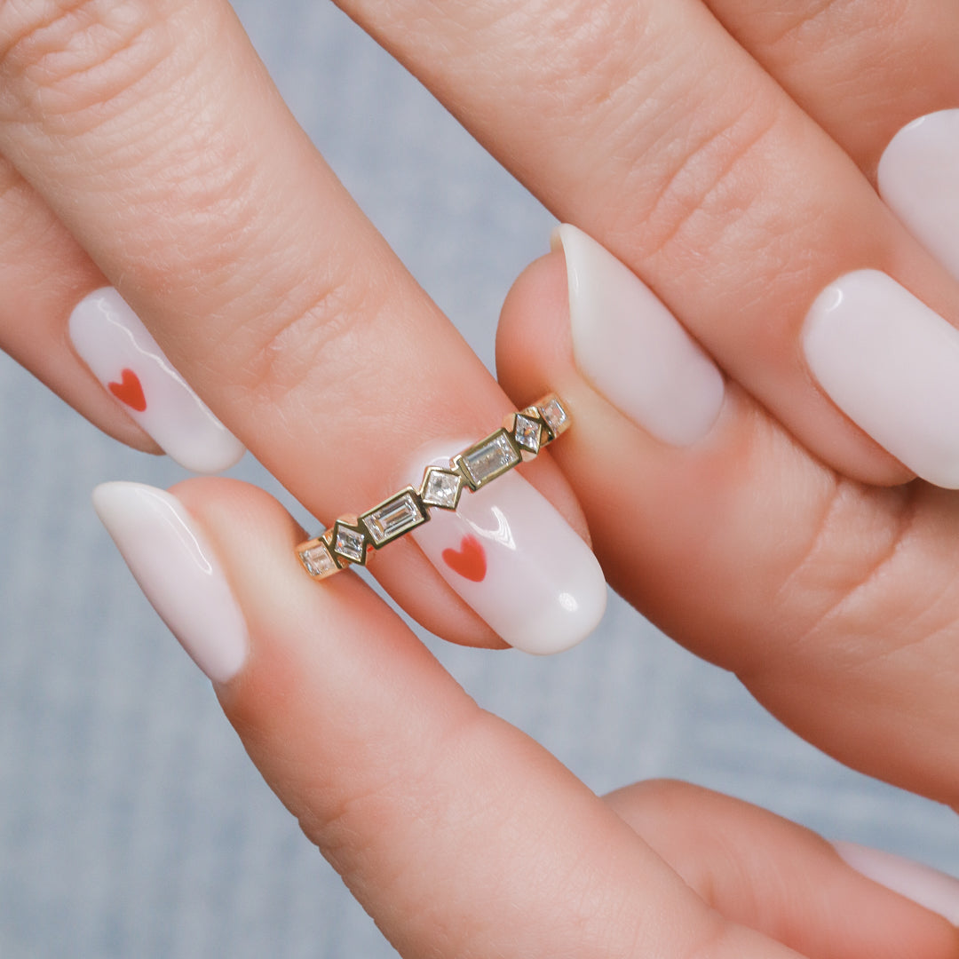 Keren - Art Deco Bezel Natural Baguettes cut Diamond Wedding Band
