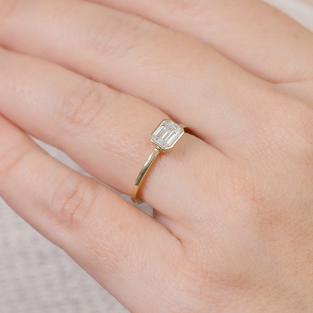 East West Natural Emerald Cut  Diamond Engagement Ring