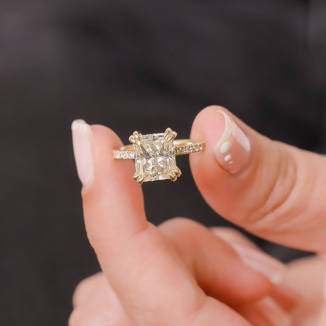 Hidden Halo Natural Radiant Cut Diamond Engagement Ring