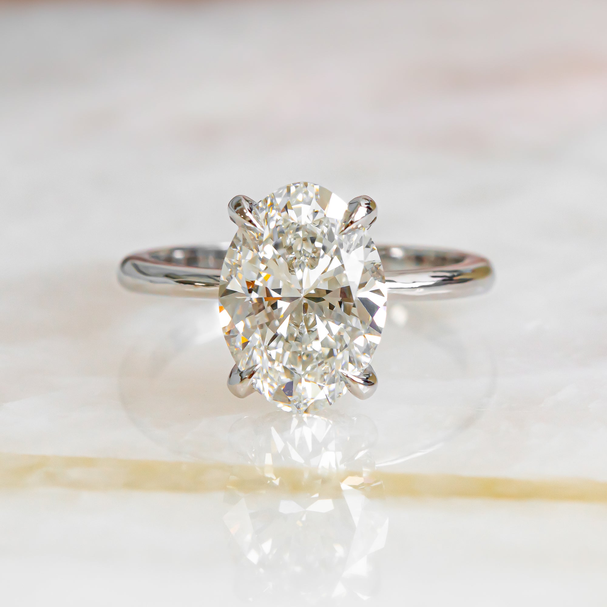 3 Carat Claw Prongs Natural Oval  Diamond Engagement Ring