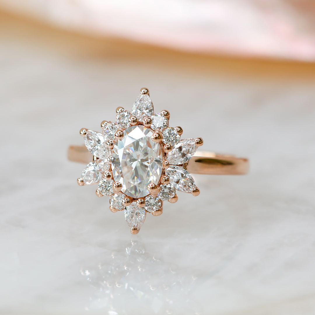 Floral Natural Oval Cut Diamond Engagement Ring