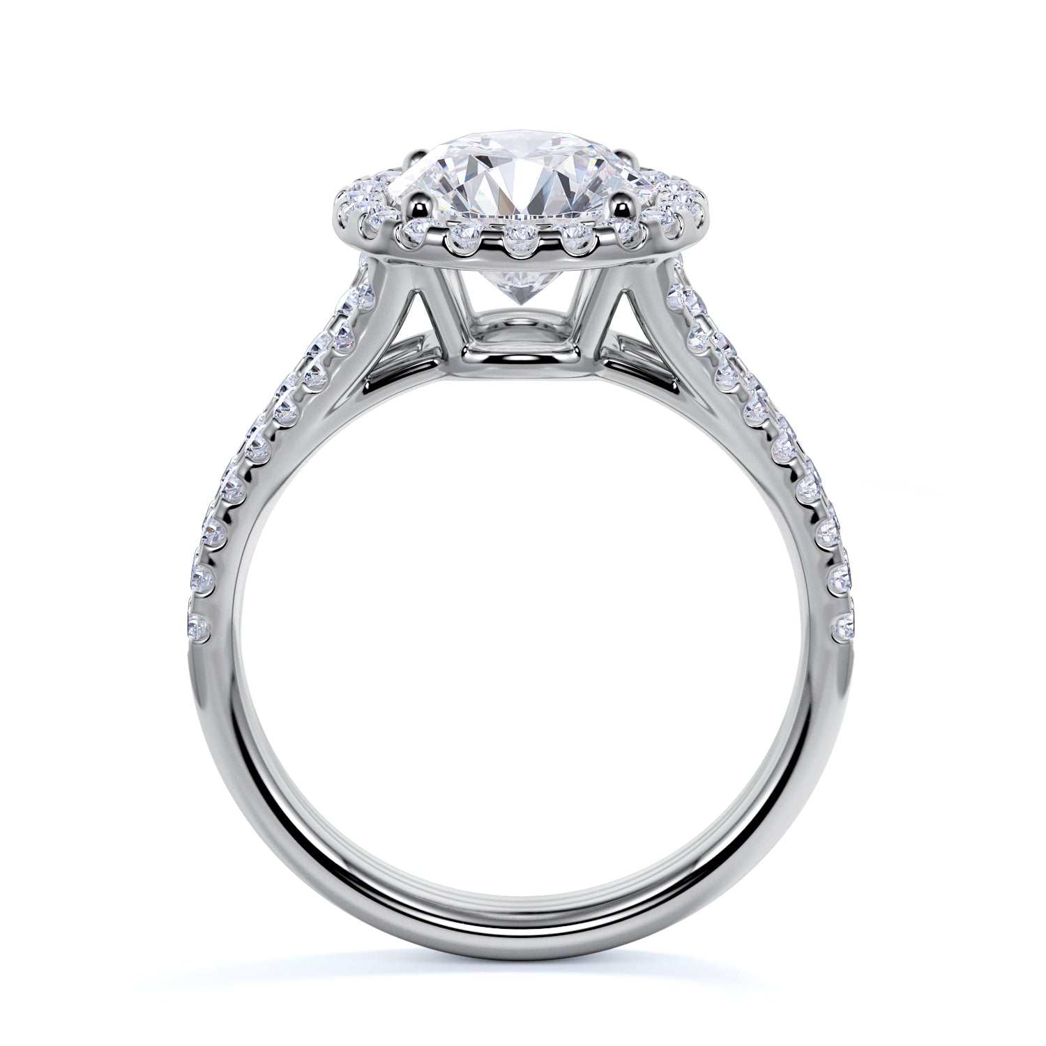 Split Shank Round Halo Natural Round  Diamond Engagement Ring