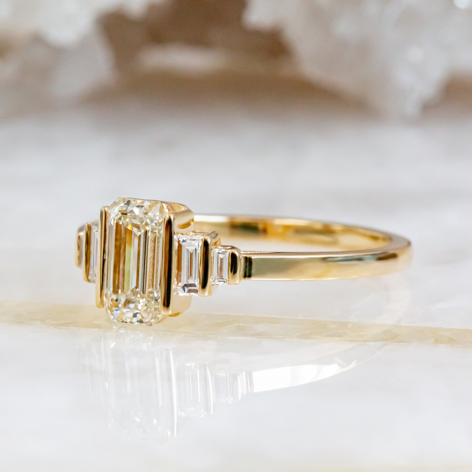 Art Deco Vintage Natural Emerald Cut Diamond Engagement Ring