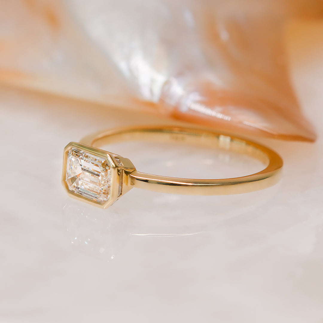 East West Natural Emerald Cut  Diamond Engagement Ring