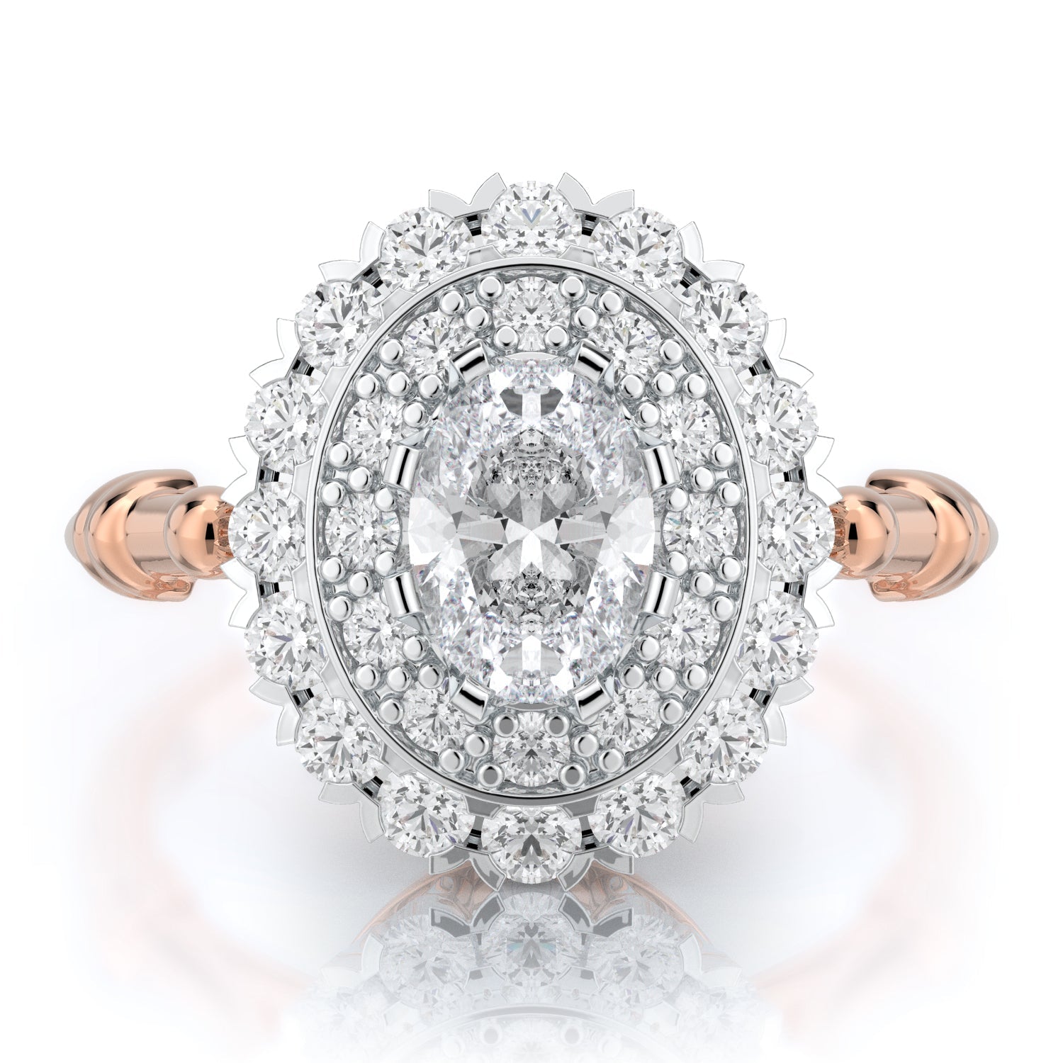 Double Halo Diana Ring Natural Oval  Diamond Engagement Ring