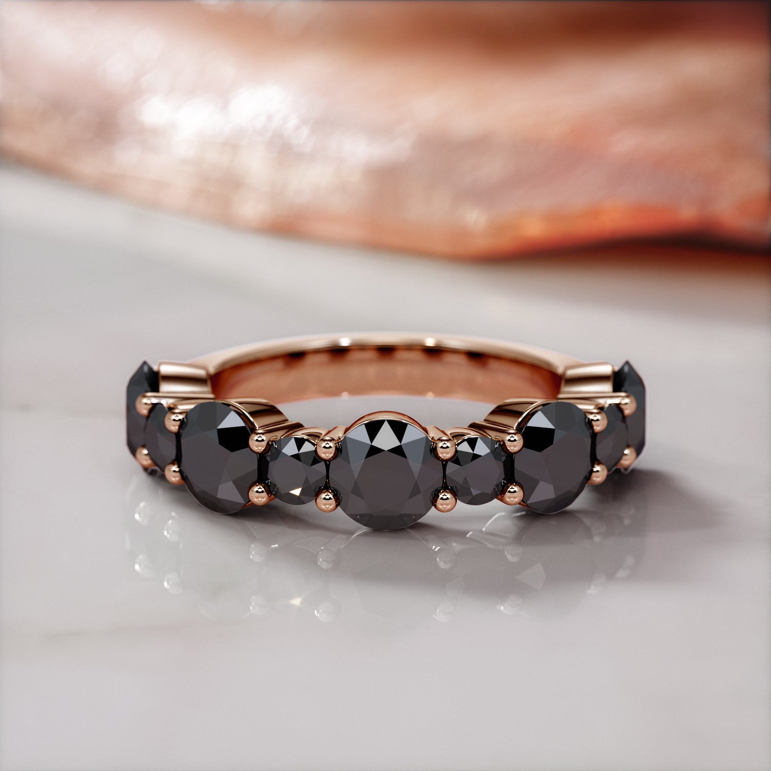 Half Eternity Wedding Ring with Round Cut Natural Black Diamonds