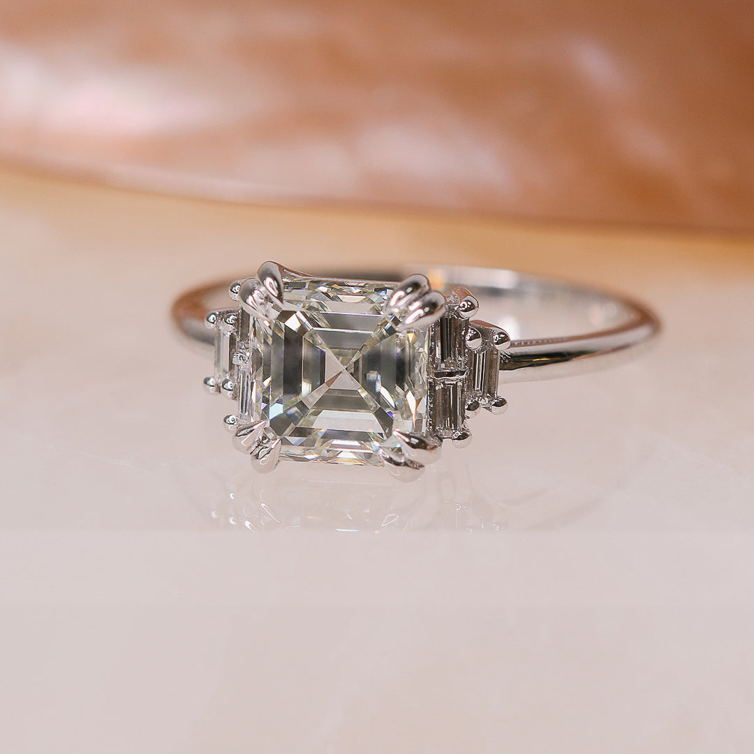 Natural Asscher Cut  Diamond Engagement Ring