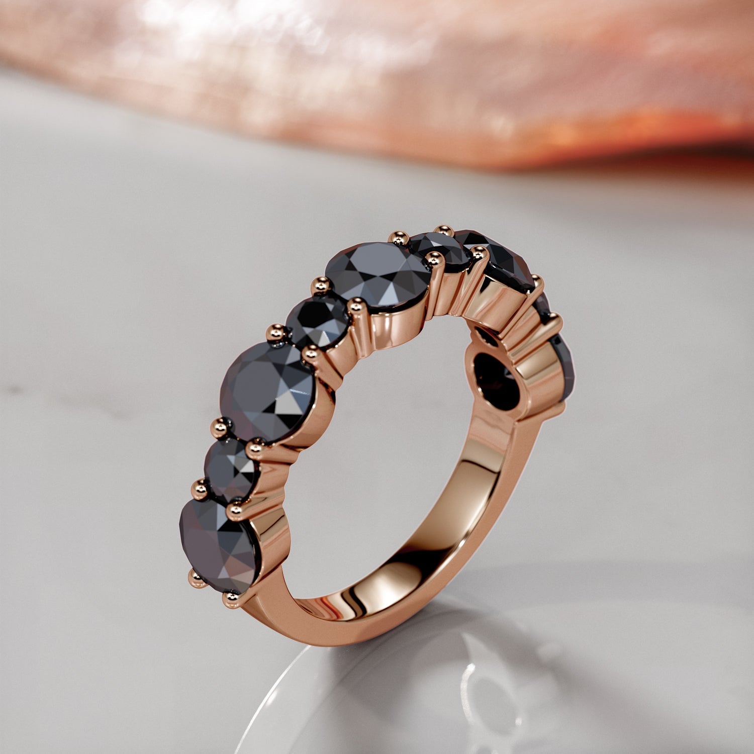 Half Eternity Wedding Ring with Round Cut Natural Black Diamonds