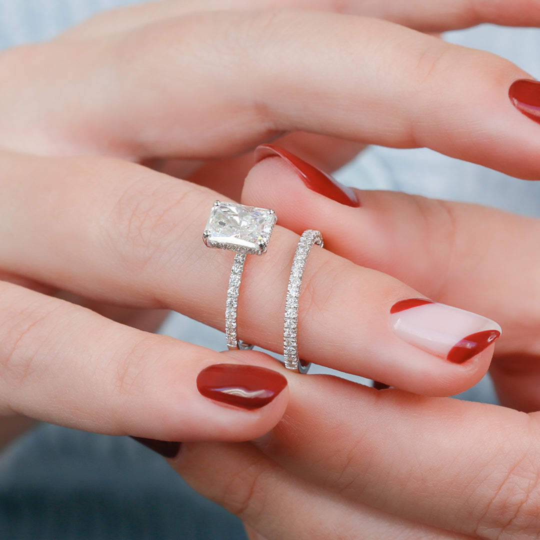 2 Carat Natural Radiant Cut Diamond Hidden Halo Engagement Ring