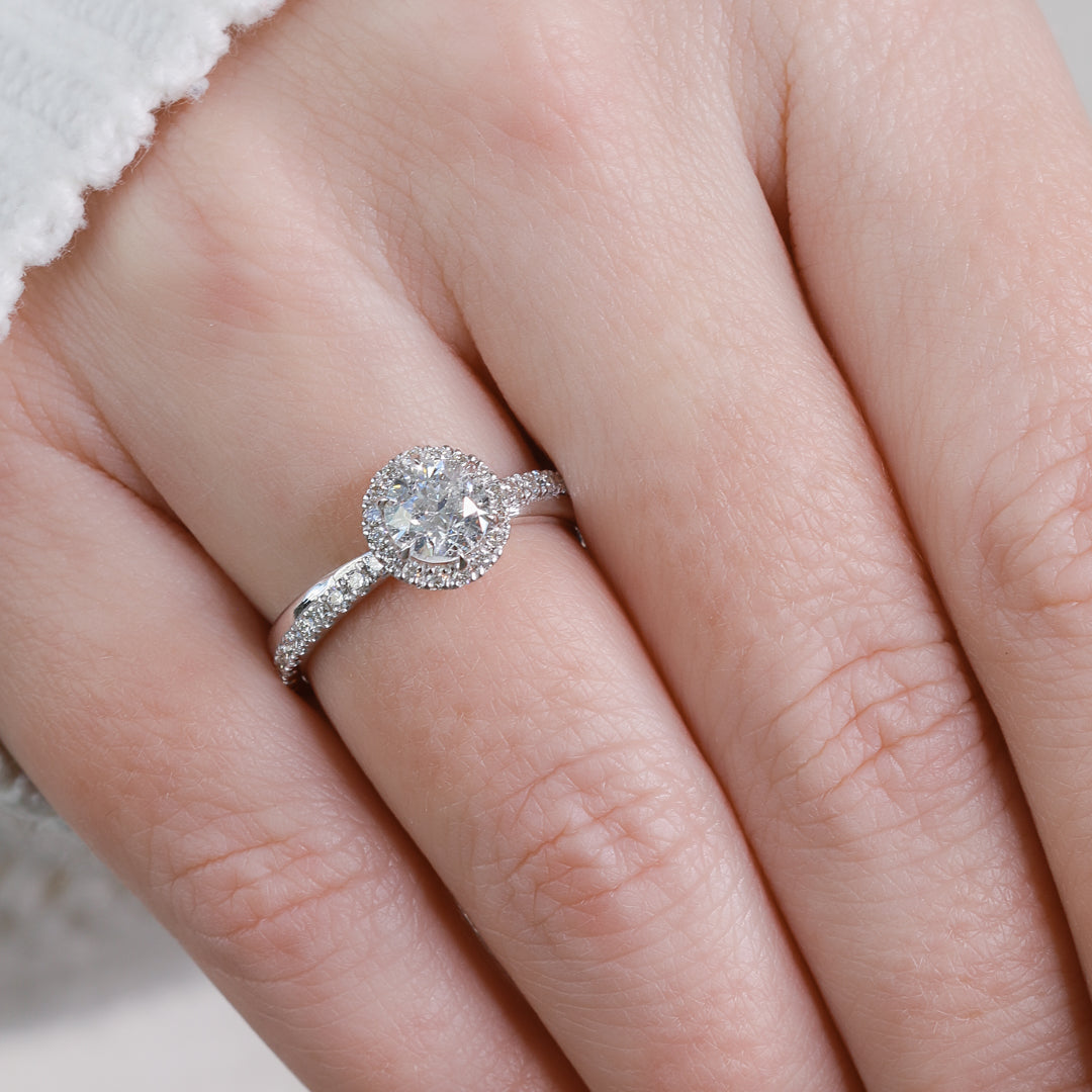 Halo Natural Round  Diamond Engagement Ring