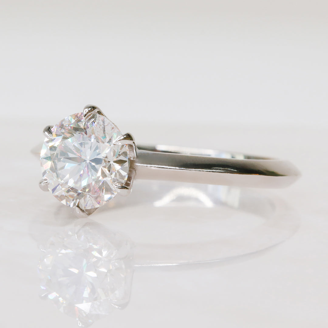 6 prongs Natural Round Diamond Engagement Ring