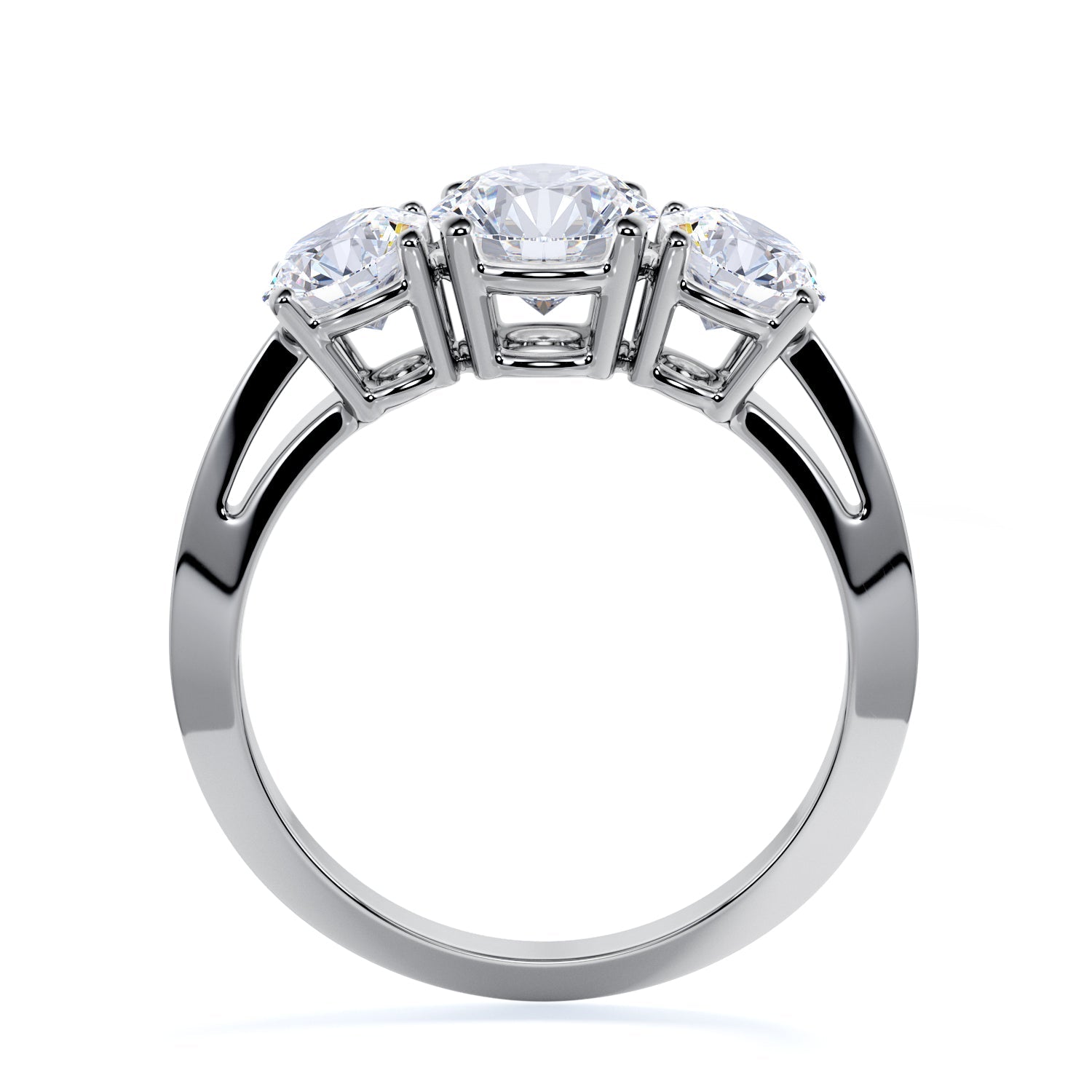 Three Stone Knife Shank Natural Round  Diamond Engagement Ring