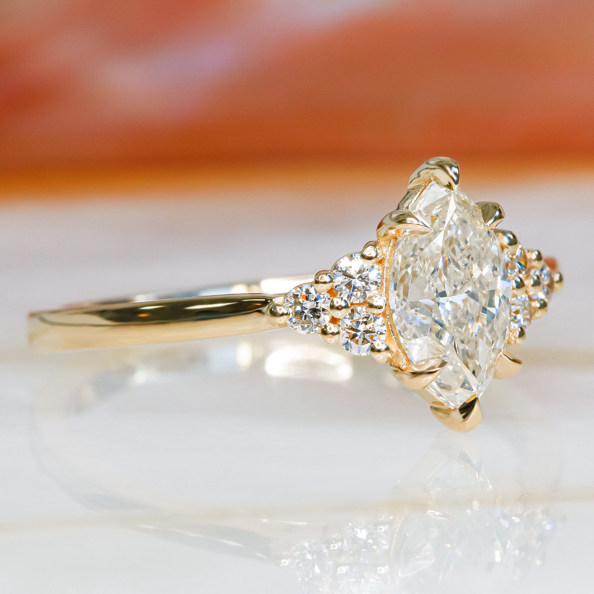 Plain Band Natural Marquise  Diamond Engagement Ring
