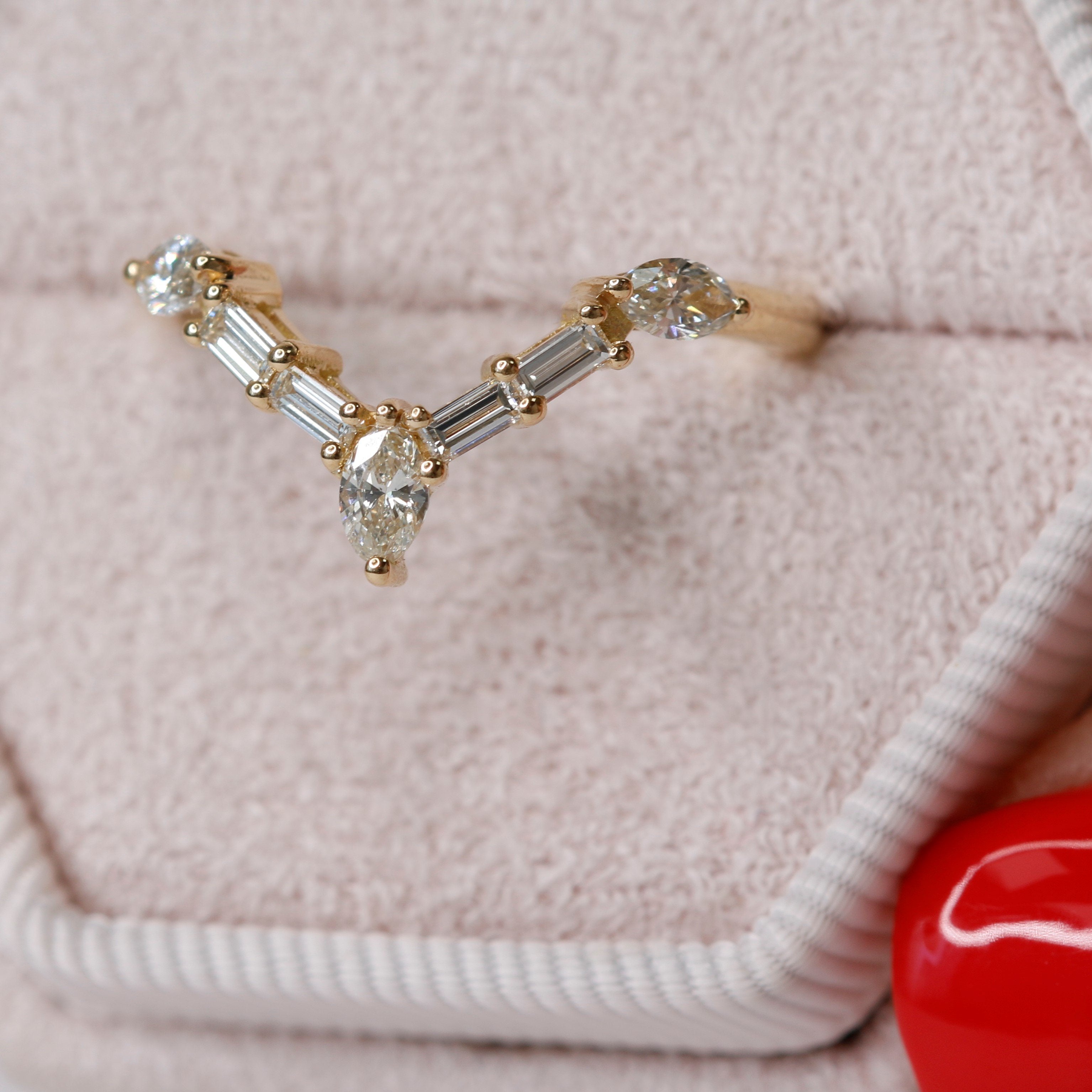 Chevron Multi-Shape Natural Baguette & Pear cut Diamond Wedding Band