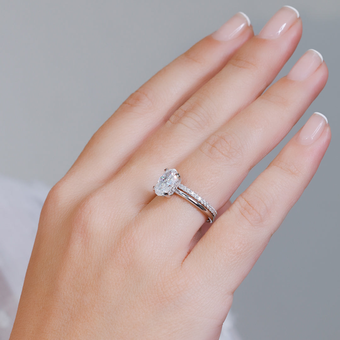 Hidden Halo Natural Oval  Diamond Engagement Ring