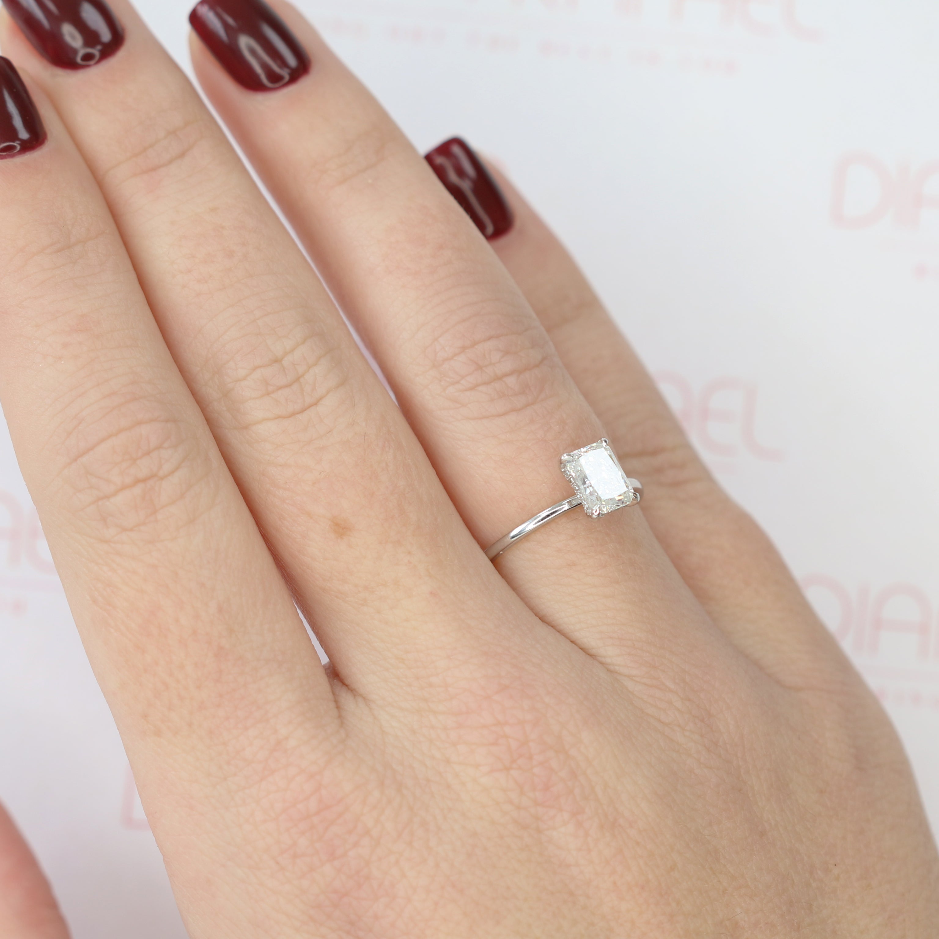 Hidden Halo Natural Radiant  Diamond Engagement Ring