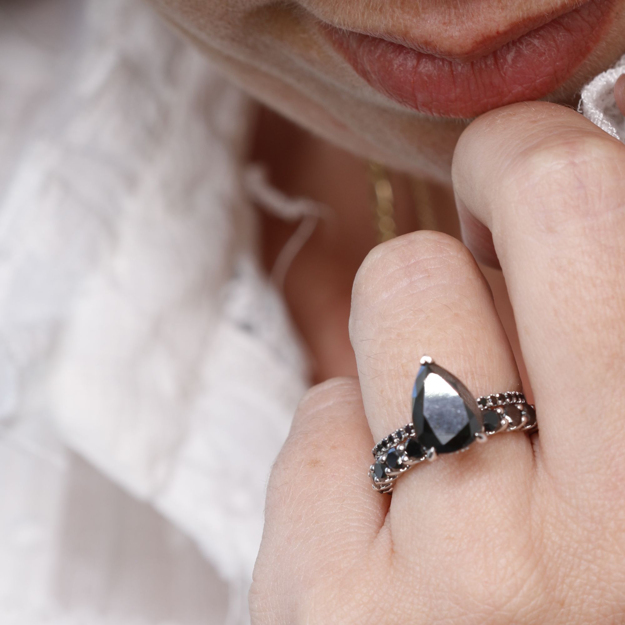 Unique Eternity Wedding Ring with Round Cut Natural Black Diamonds