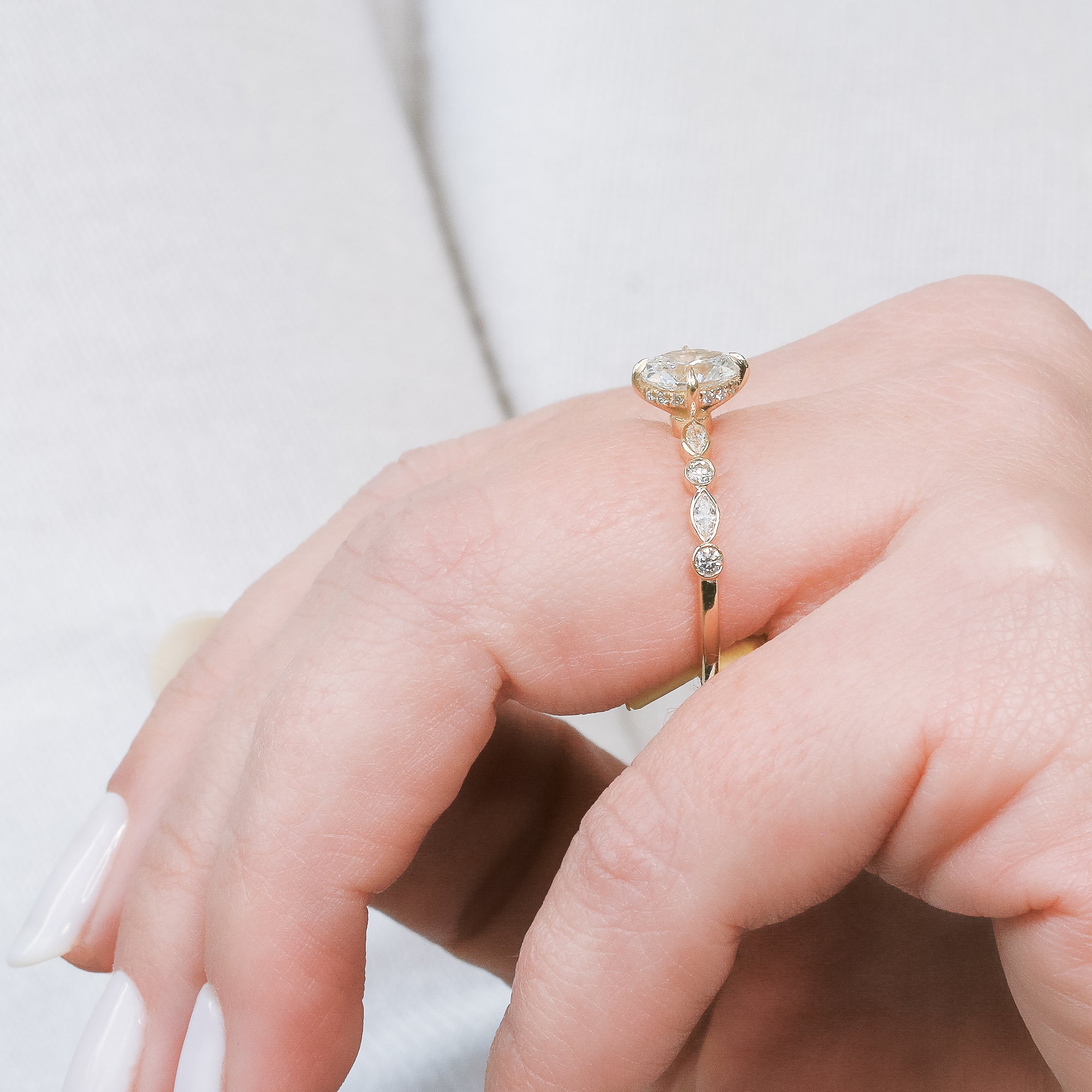 Hidden halo  Natural Oval  Diamond Engagement Ring