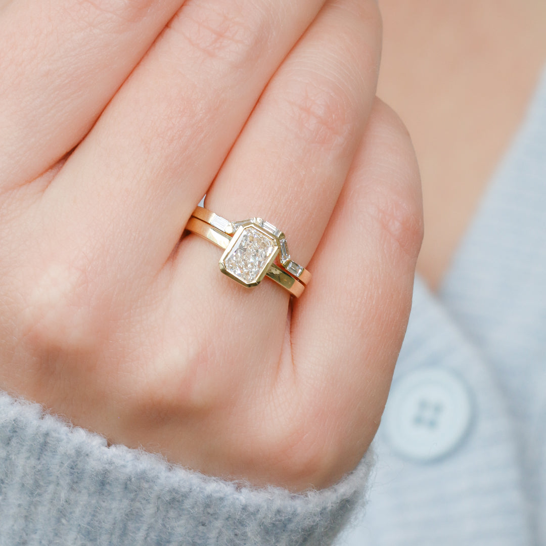 Art Deco Bezel Natural Radiant Cut Diamond Engagement Ring