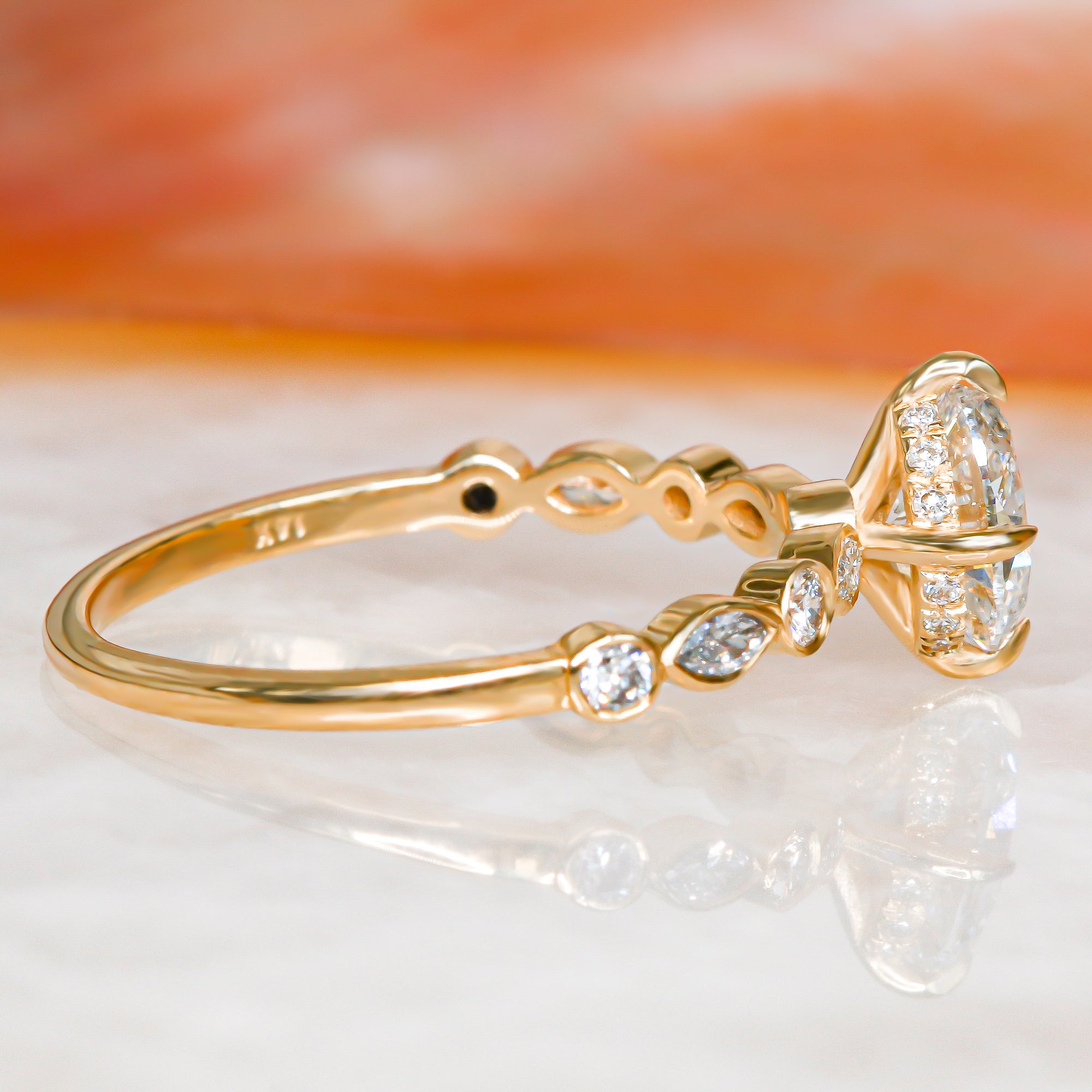 Hidden halo  Natural Oval  Diamond Engagement Ring