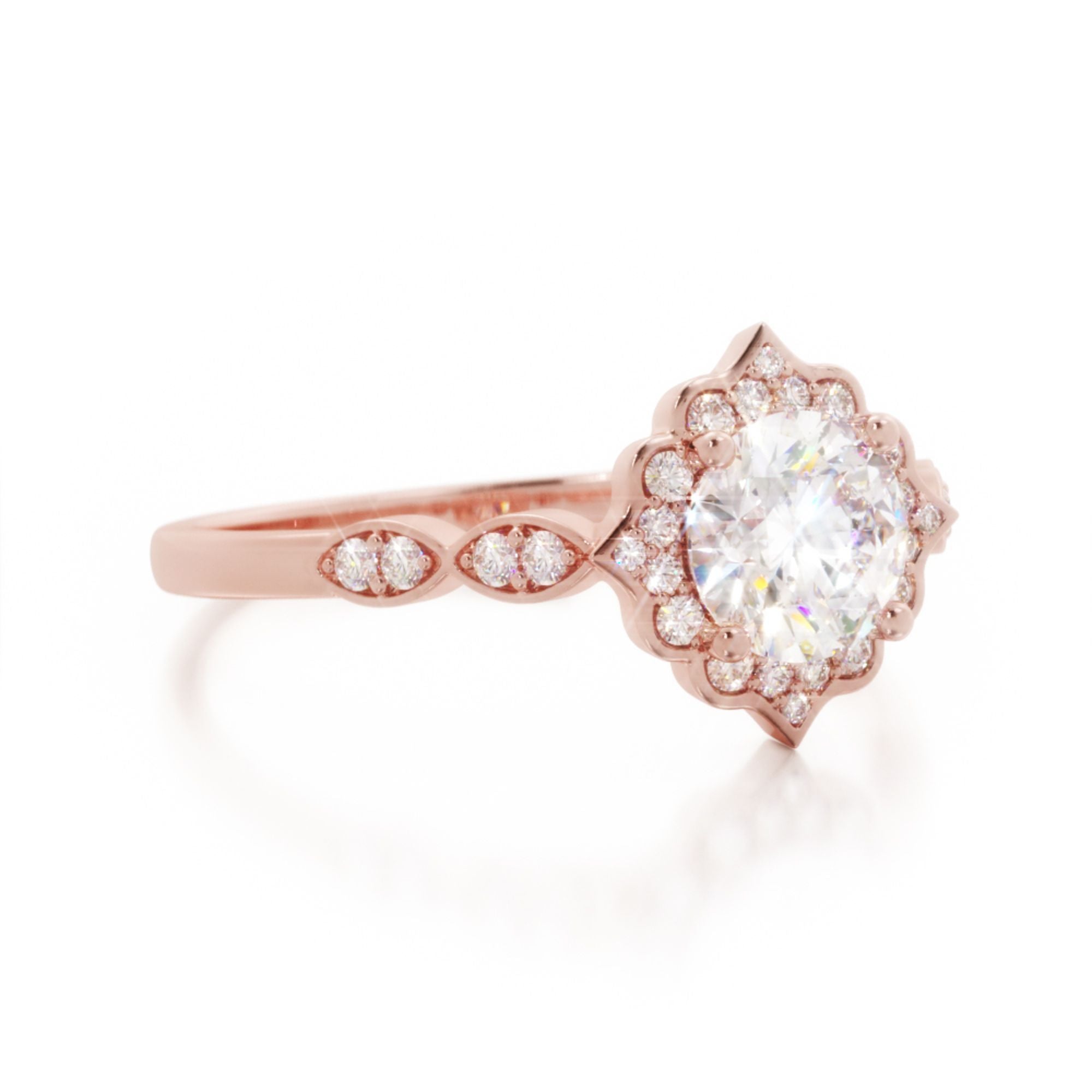 Licht - Decorative Halo Natural Round  Diamond Engagement Ring