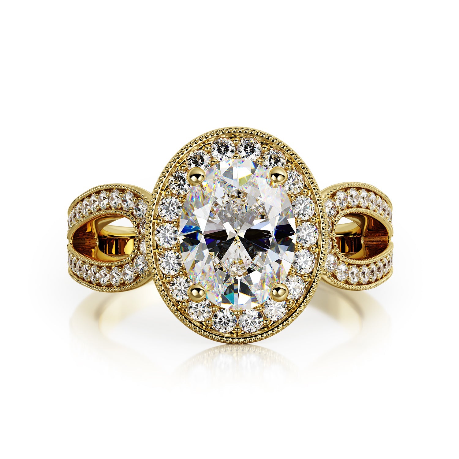 Art Deco Split Shank Natural Oval  Diamond Engagement Ring