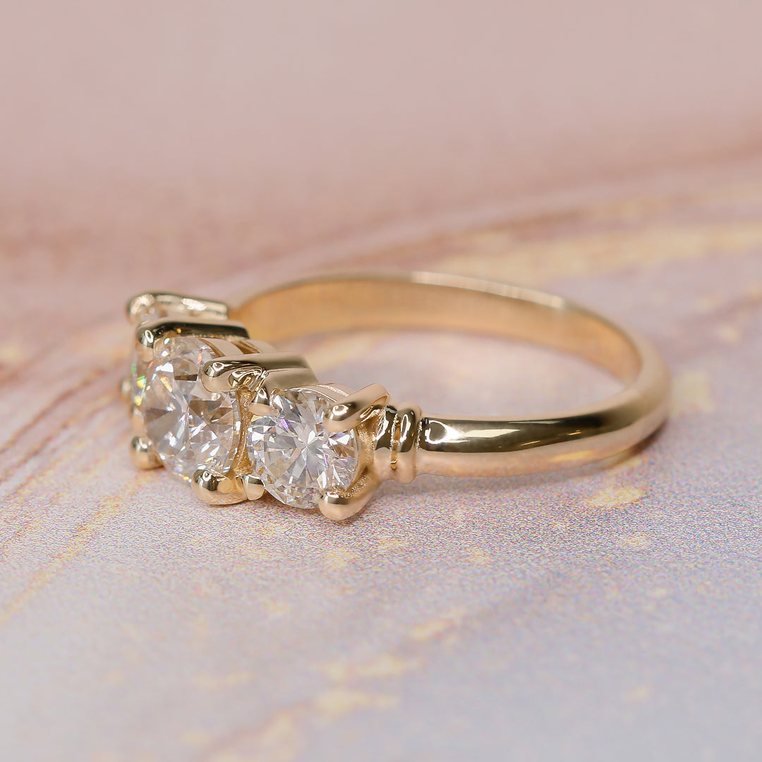 Three-Stone Natural Round  Diamond Engagement Ring