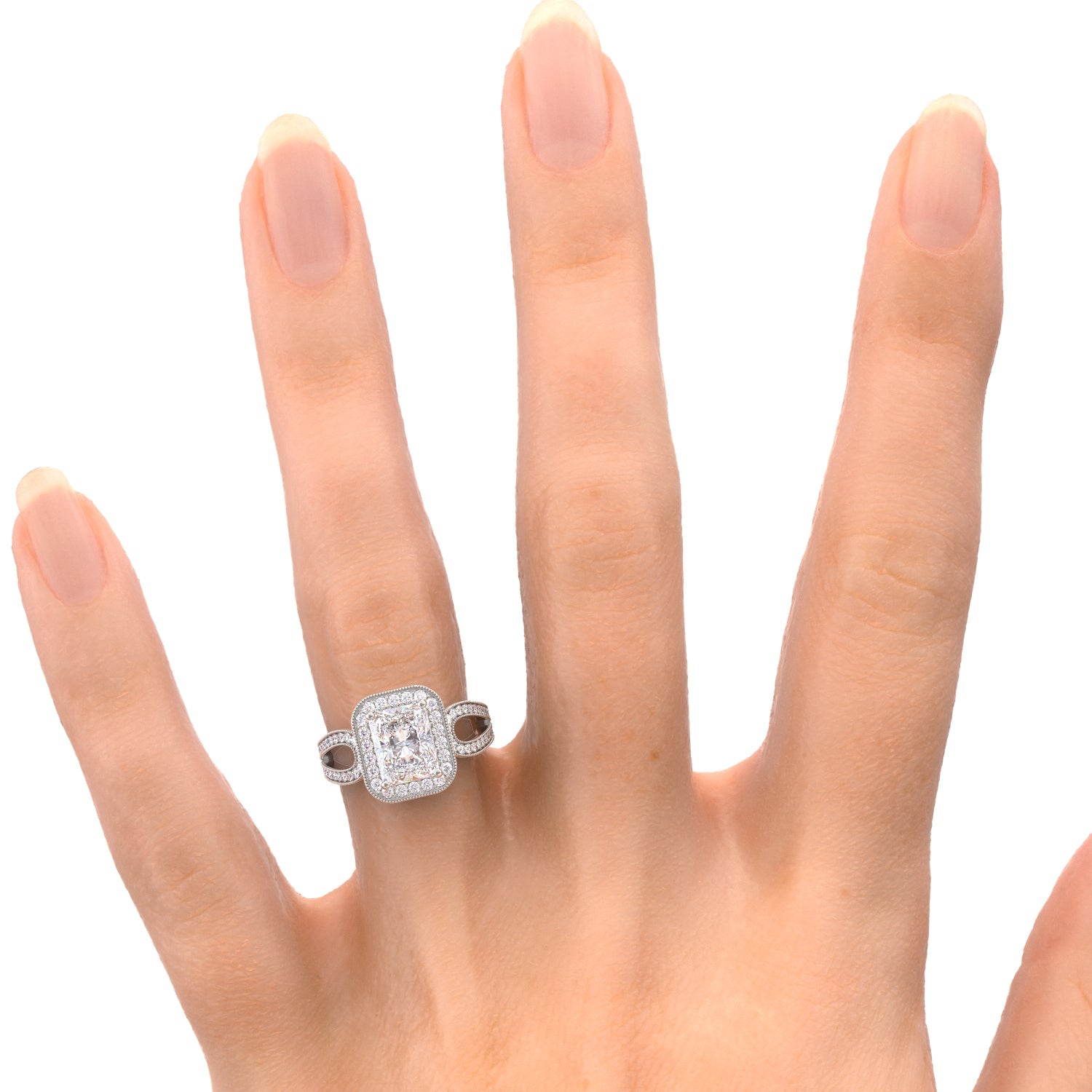 Golden Light -Split Shank Natural Radiant  Diamond Engagement Ring