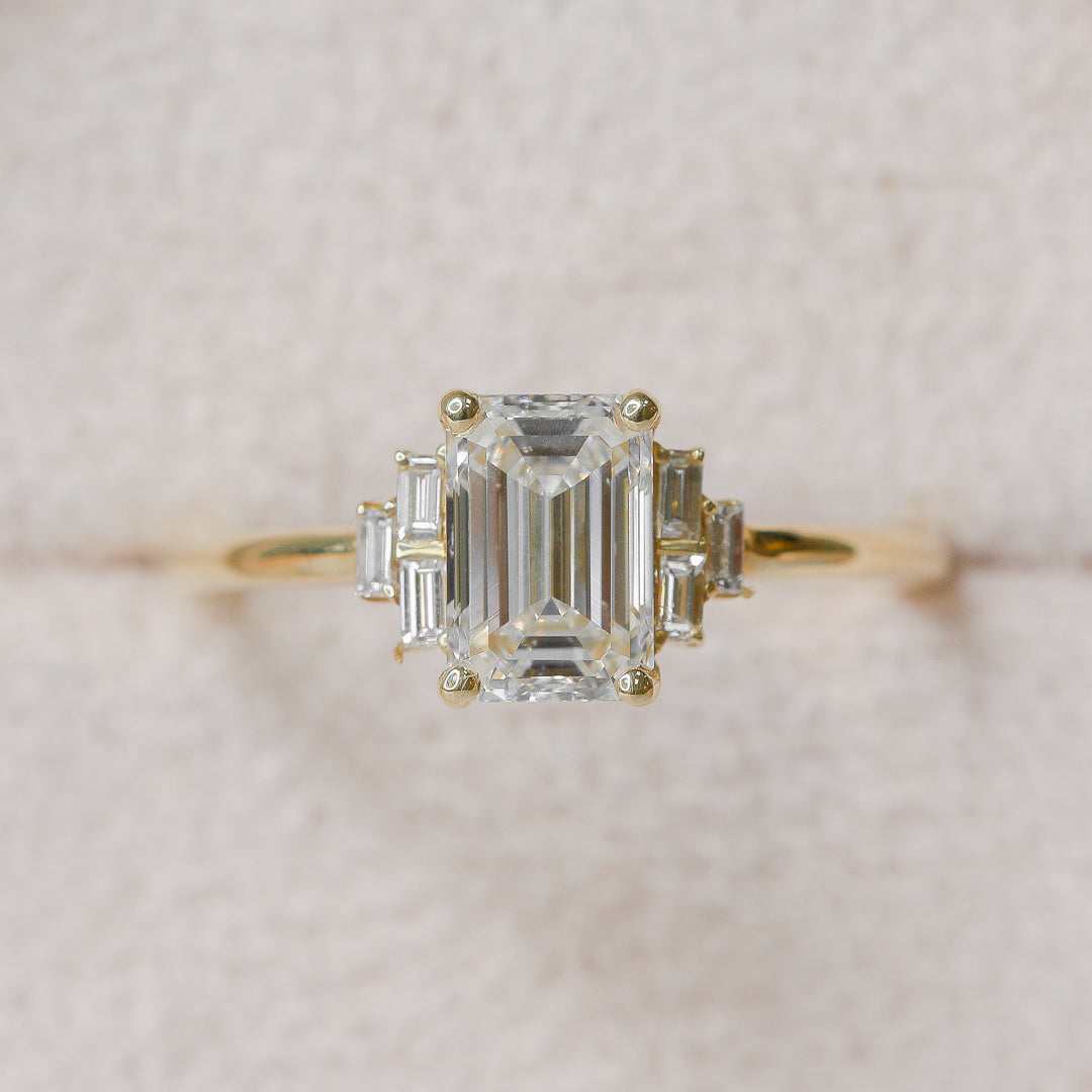 4 Prongs Natural Emerald  Diamond Engagement Ring