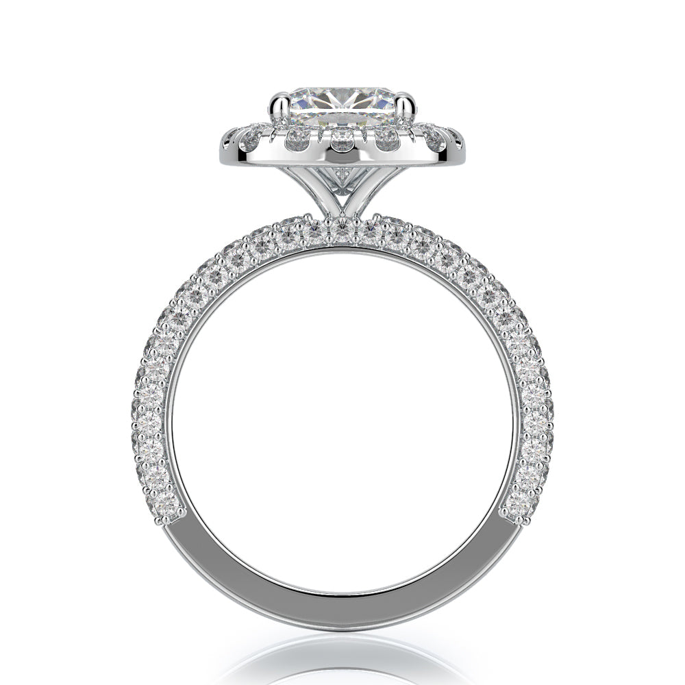 3-Sided Halo Natural Cushion Cut Diamond Engagement Ring