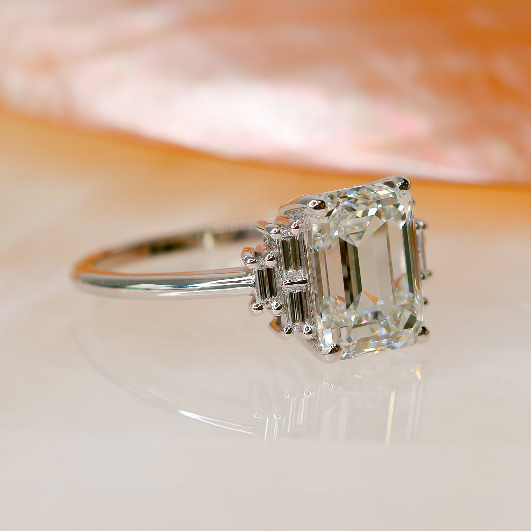 3.31 Carats Natural Emerald Cut Unique Diamond Engagement Ring