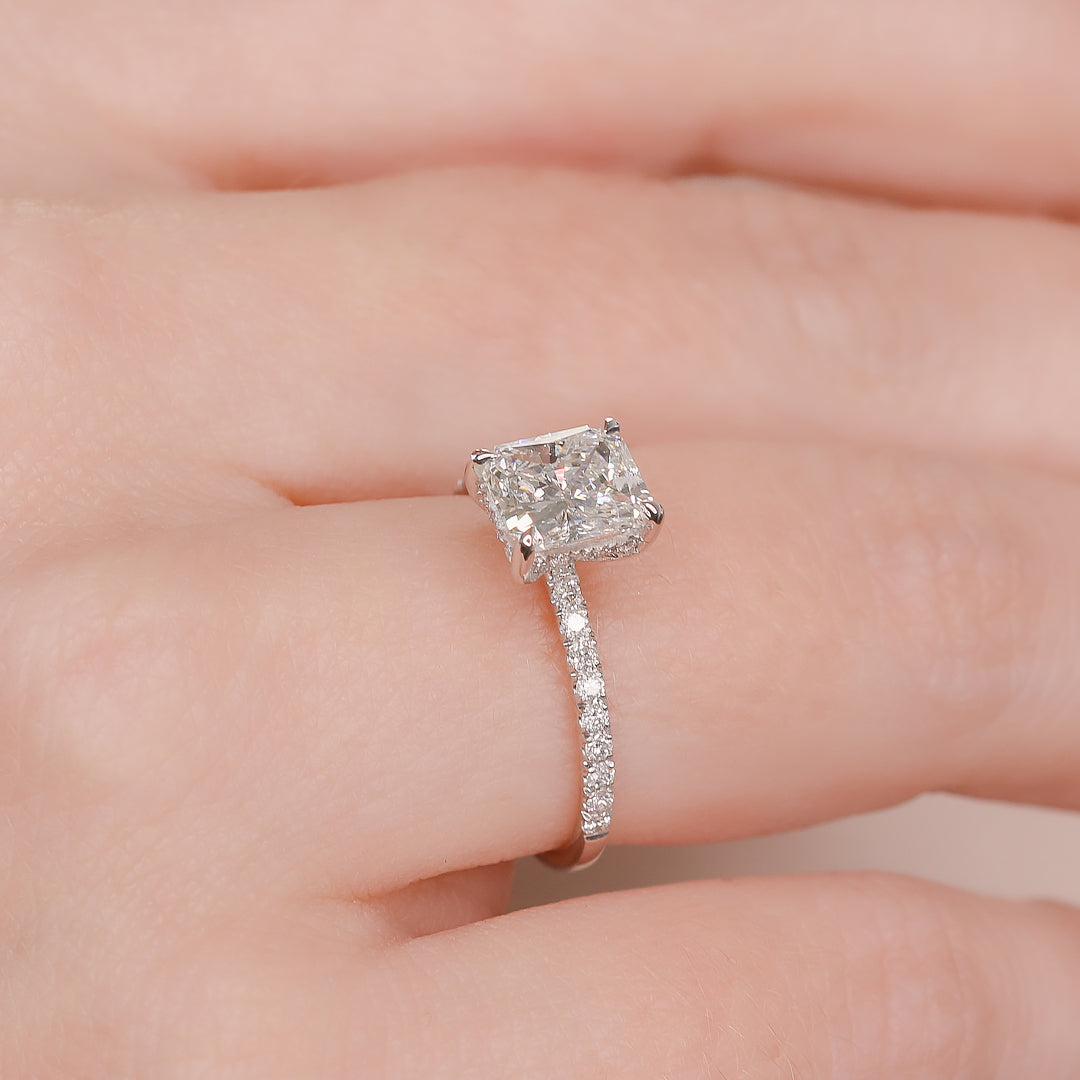 Hidden Halo Natural Radiant  Diamond Engagement Ring