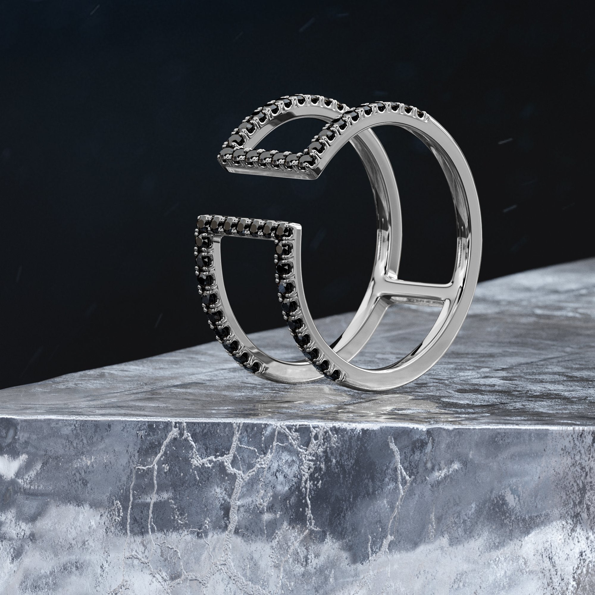 Unique Wedding Ring with Round Cut Natural Black Diamonds