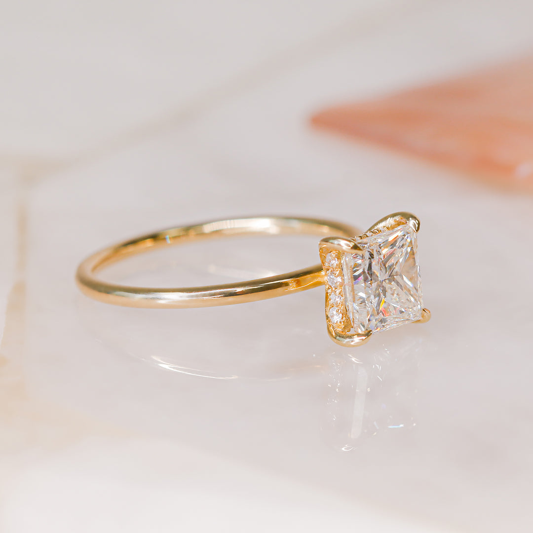 Hidden Halo Natural Princess  Diamond Engagement Ring